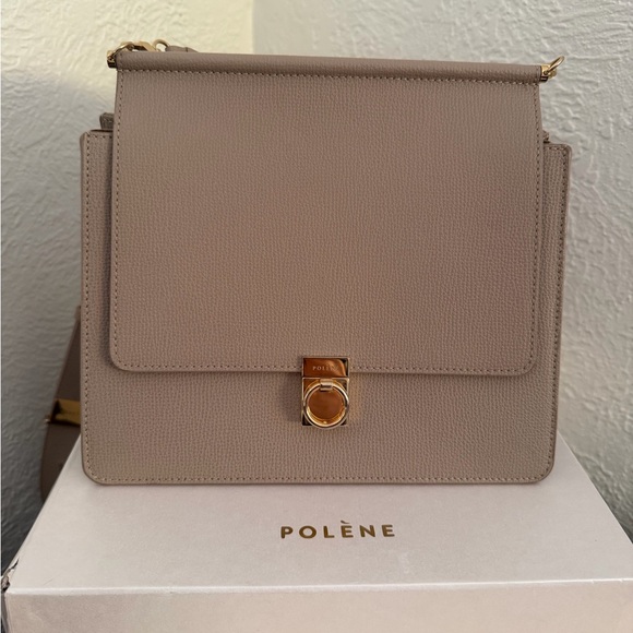 Polene Numero Sept Taupe Leather Shoulder Bag